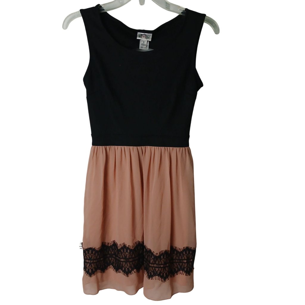 Sweet Storm Size Small Black Mauve Sleeveless Dress Lace Trim Lined Skirtd28